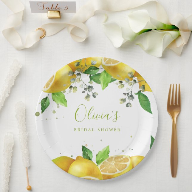 Assiette en papier Fête Citrons Aquarelle (Mariage)