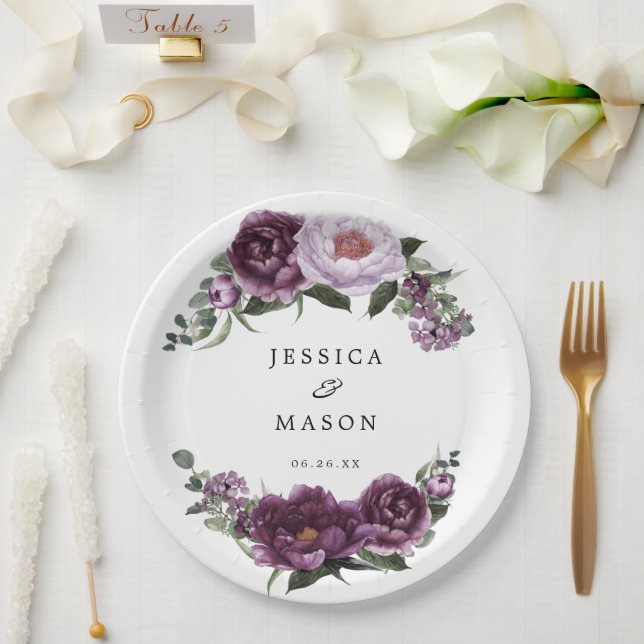 Assiette en papier Fête de mariage floral Pivoine  (Mariage)