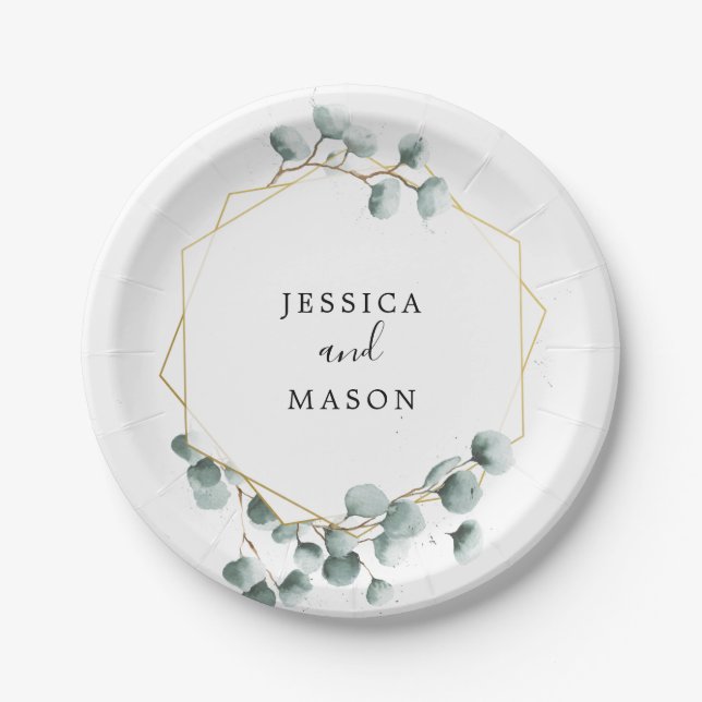 Assiette en papier Fête de mariage verdure d'eucal (Devant)