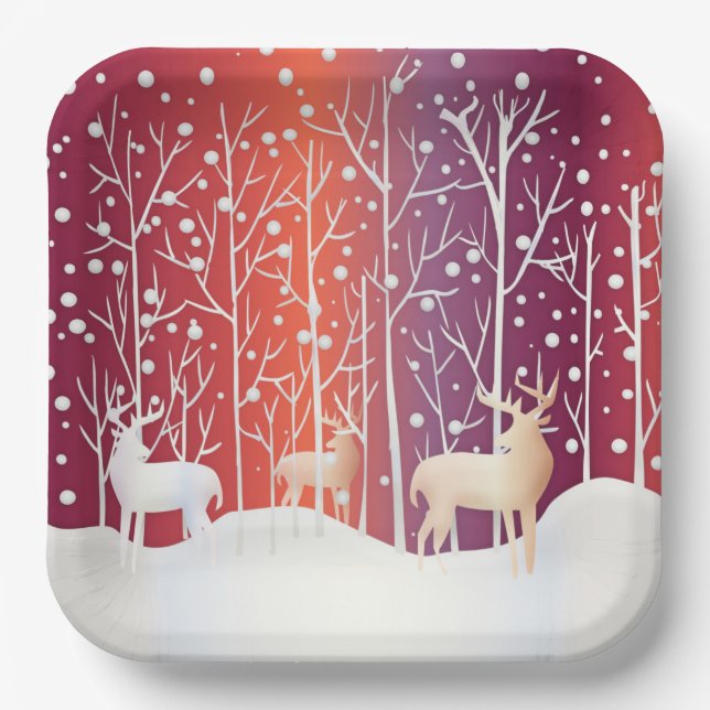 Assiette en papier Fête de Noël Renne enneigé (Recto)