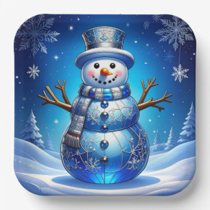 Assiette en papier Fête Flocons de Neige Bonhomme 
