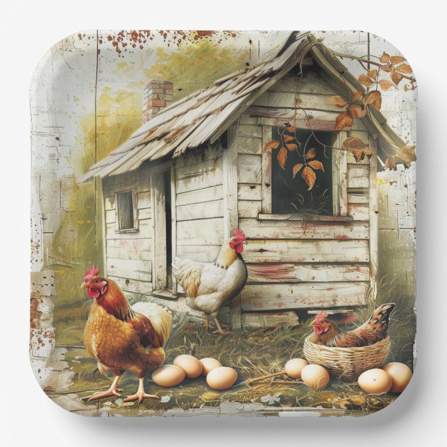 Assiette en Papier Fête Poules et Œufs (Recto)