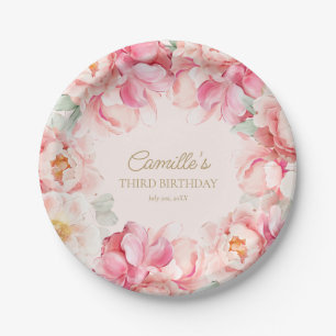 Assiette en papier Fille Anniversaire Fleur rose