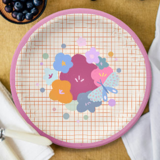Assiette en Papier Fille aux Fleurs Dopamine Color