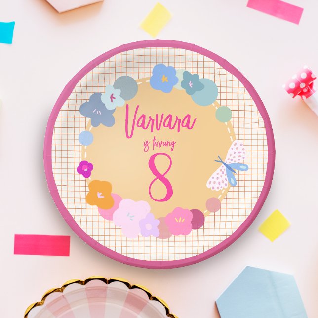 Assiette en Papier Fille d'Anniversaire Fleur Dopa (Créateur téléchargé)