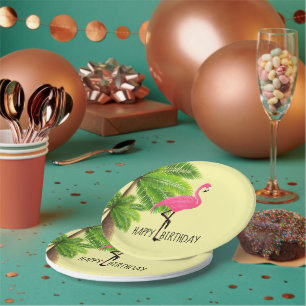 Assiette en papier Flamant Rose et Palmiers