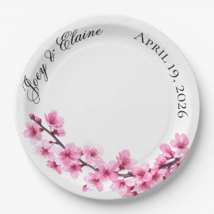 Assiette en papier Fleur de cerisier japonaise ros