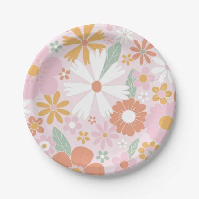 Assiette en papier Fleur de champ Florale Rétro po (Devant)