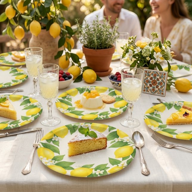 Assiette en papier Fleur de citron aquarelle médit (Créateur téléchargé)