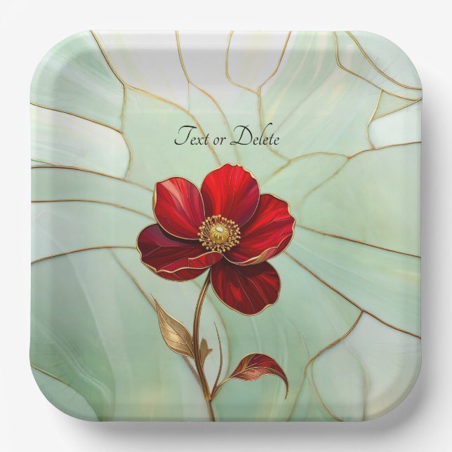 Assiette en papier Fleur rouge vitrail (Recto)