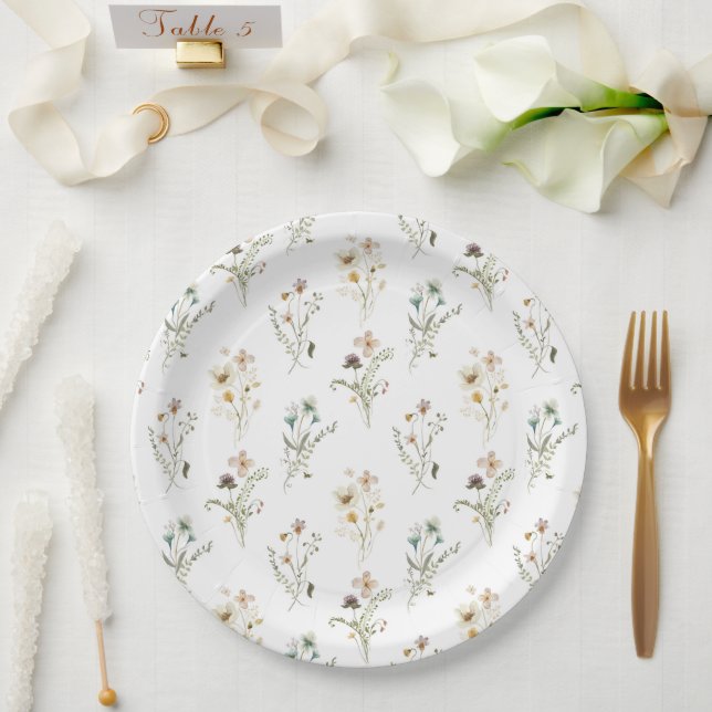 Assiette en papier Fleur sauvage élégante (Mariage)