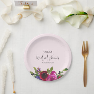 Assiette en papier fleuri aquarelle rose tendre