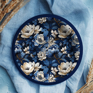 Assiette en Papier Fleurie Ivoire et Bleu Marine É