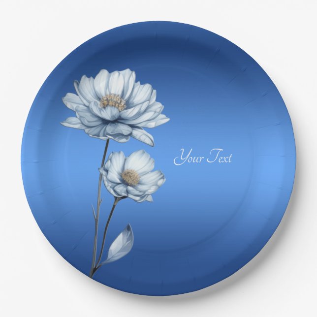 Assiette en papier Fleurs aquarelle bleue (Devant)
