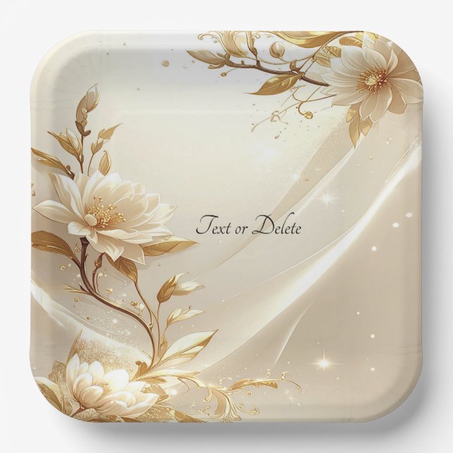 Assiette en papier Fleurs blanches et dorées (Recto)