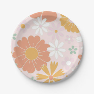 Assiette en papier fleurs sauvages florales rétro 