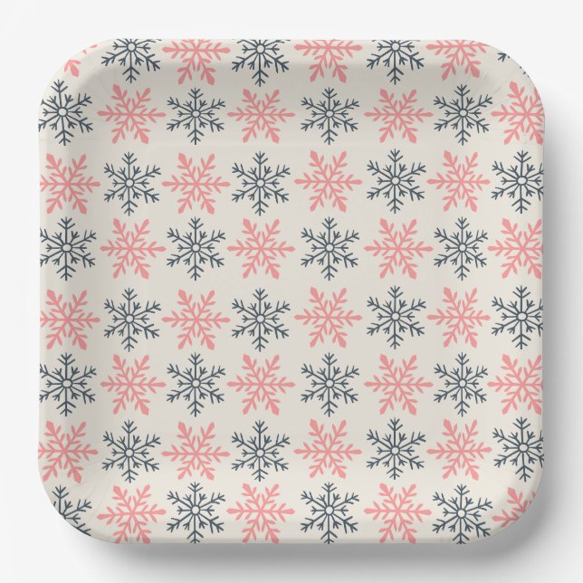 Assiette en papier flocon de neige d'hiver (Recto)