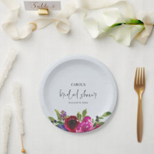 Assiette en papier floral aquarelle bleu poudré