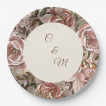 Assiette en papier floral aquarelle rose romantiqu