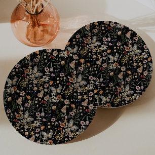 Assiette en Papier Floral Bohème Noir