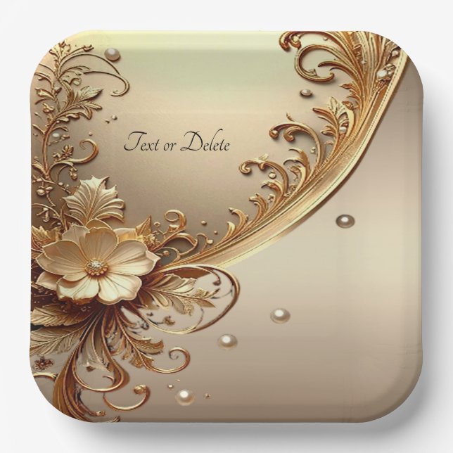 Assiette en papier floral doré orné (Recto)