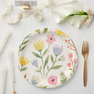 Assiette en papier floral mariage / douche