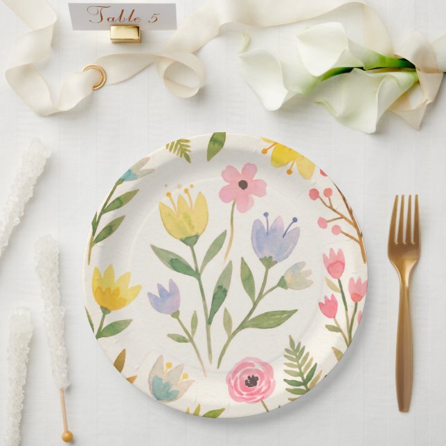 Assiette en papier floral mariage / douche (Mariage)