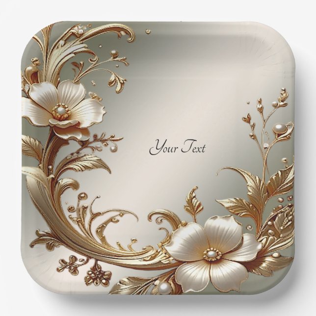 Assiette en papier floral or (Recto)