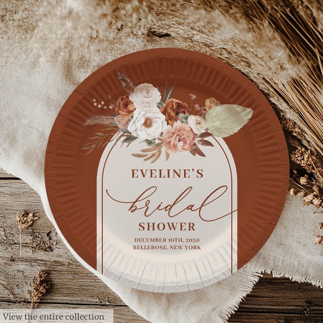 Assiette en papier floral Pampas Terracotta pour S (Terracotta Pampas Floral Paper Plates for Wedding)