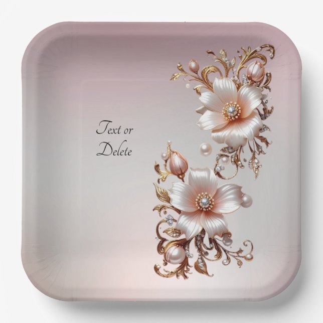 Assiette en papier floral rose décorative (Recto)