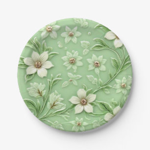 Assiette en papier floral vert clair magnifique