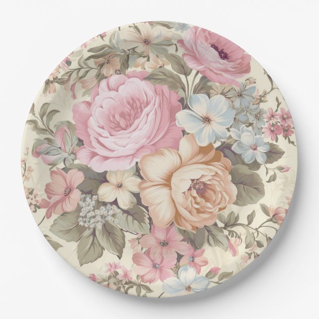 Assiette en papier floral vintage (Devant)
