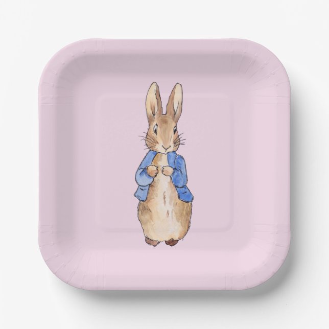 Assiette en papier fond rose lapin classique (Recto)