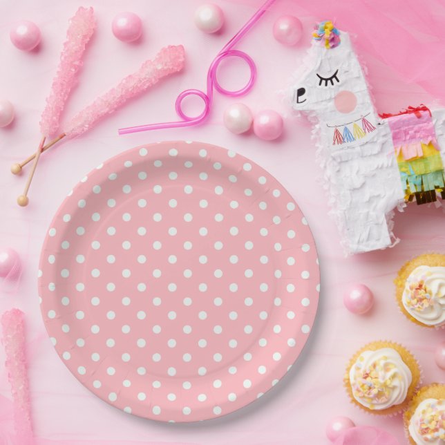 Assiette en papier fuchsia et blanc à pois pour fê (Fête)