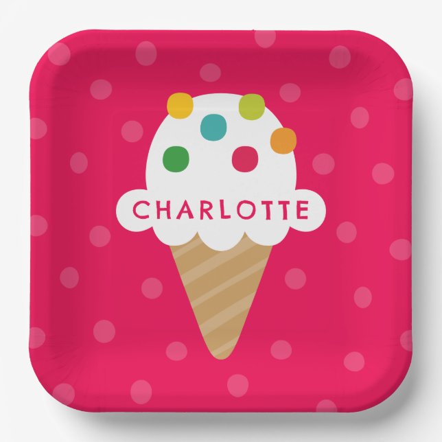 Assiette en papier fuchsia pour fête en forme de c (Recto)