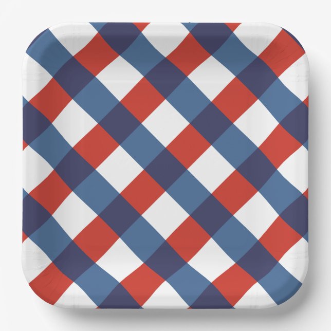 Assiette en papier Gingham Patriotique 2 (Recto)