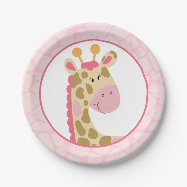 Assiette en papier Girafe rose (Devant)