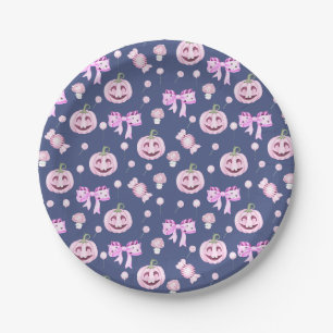 Assiette en papier Girly Pink Halloween Pumpkin