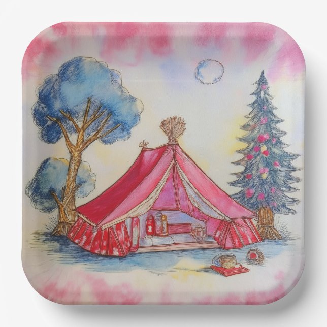 Assiette en papier Glamping (Recto)