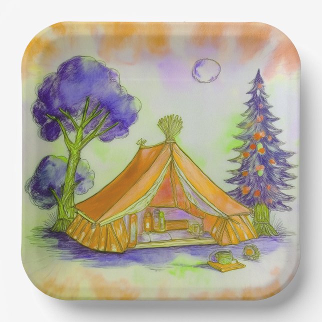 Assiette en papier Glamping Orange (Recto)