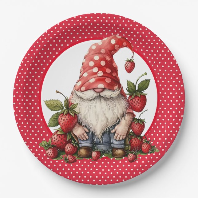 Assiette en papier Gnome Fraise (Devant)