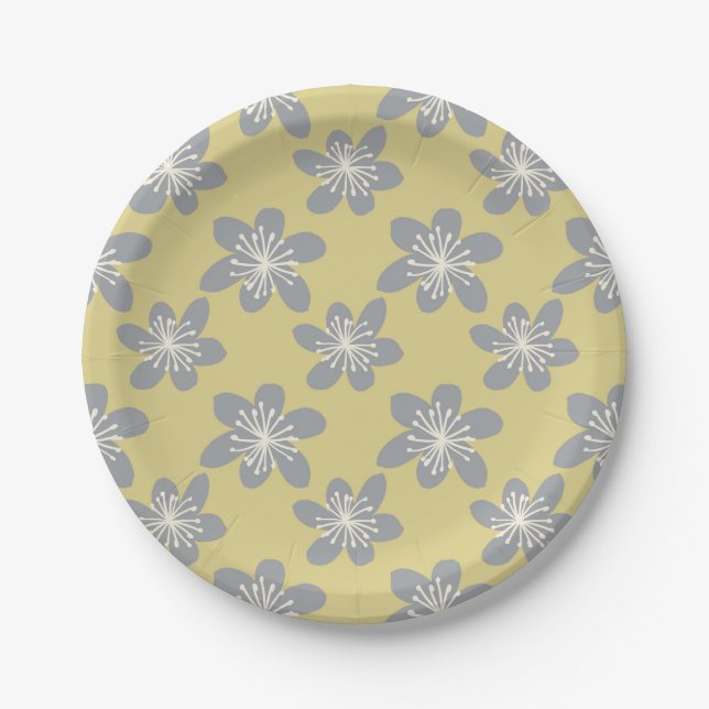 Assiette en papier grise et jaune à motif (Devant)