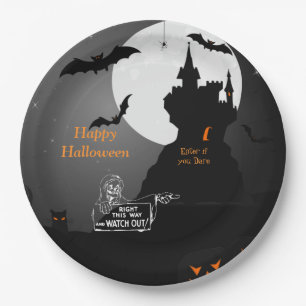 Assiette en papier Halloween Maison chassée effray