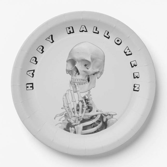 Assiette en papier Halloween squelette (Devant)
