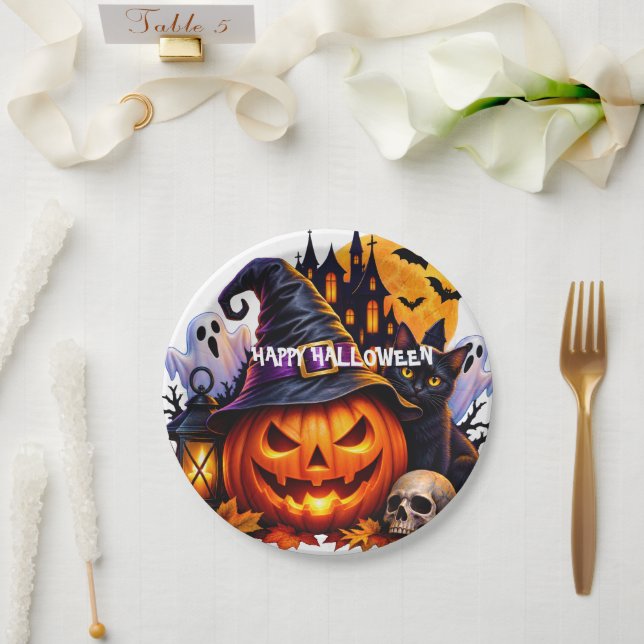 Assiette en papier Happy Halloween (Mariage)