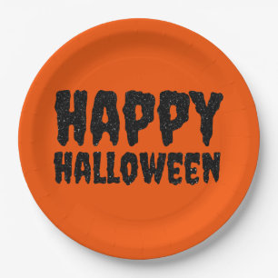 Assiette en papier Happy Halloween à paillettes no