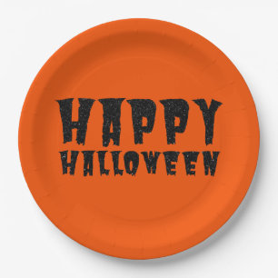 Assiette en papier Happy Halloween à paillettes no