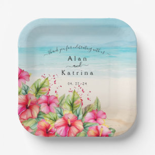 Assiette en Papier Hibiscus de Plage Tropicale