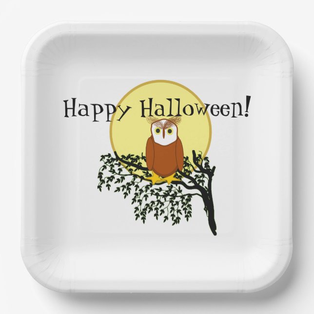Assiette en papier - Hibou sur une branche (Recto)