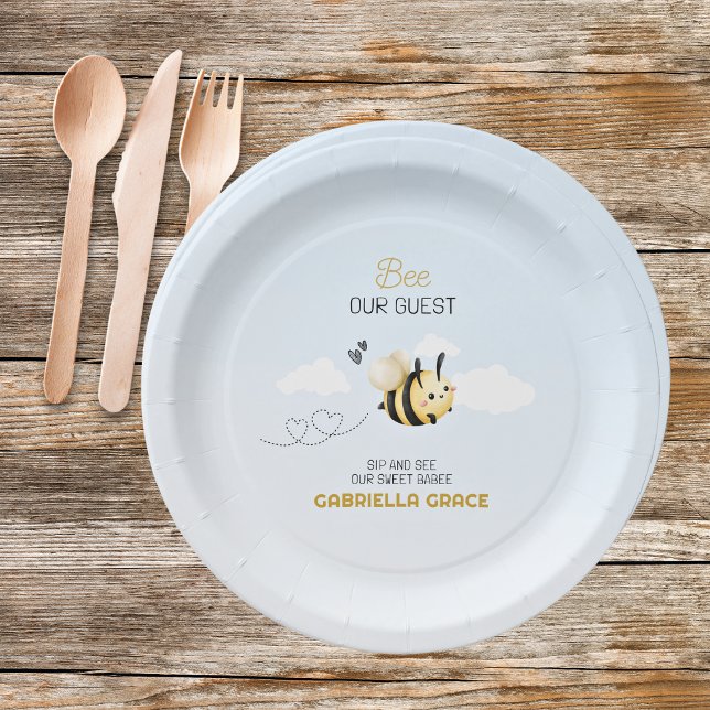 Assiette en papier Invité d'honneur pour dégustati (Bee Theme Sip and See Paper Plates)
